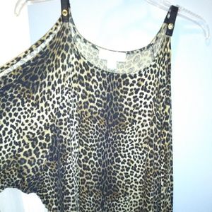 Leopard print cold shoulder blouse
